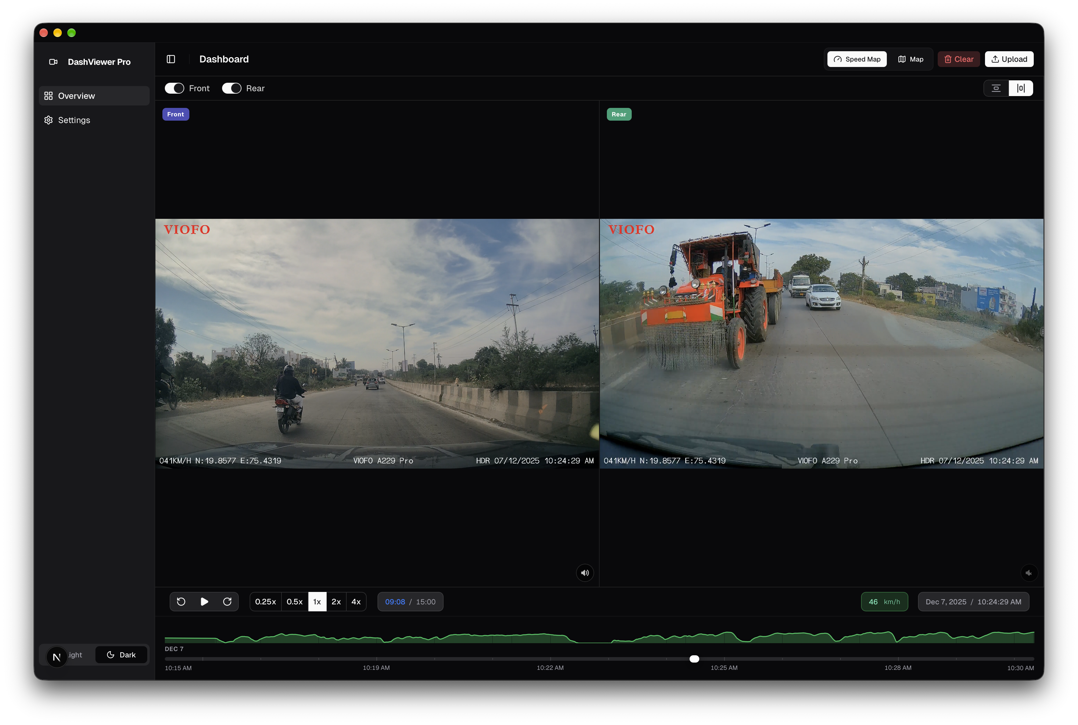Focused Dashcam Theater Mode