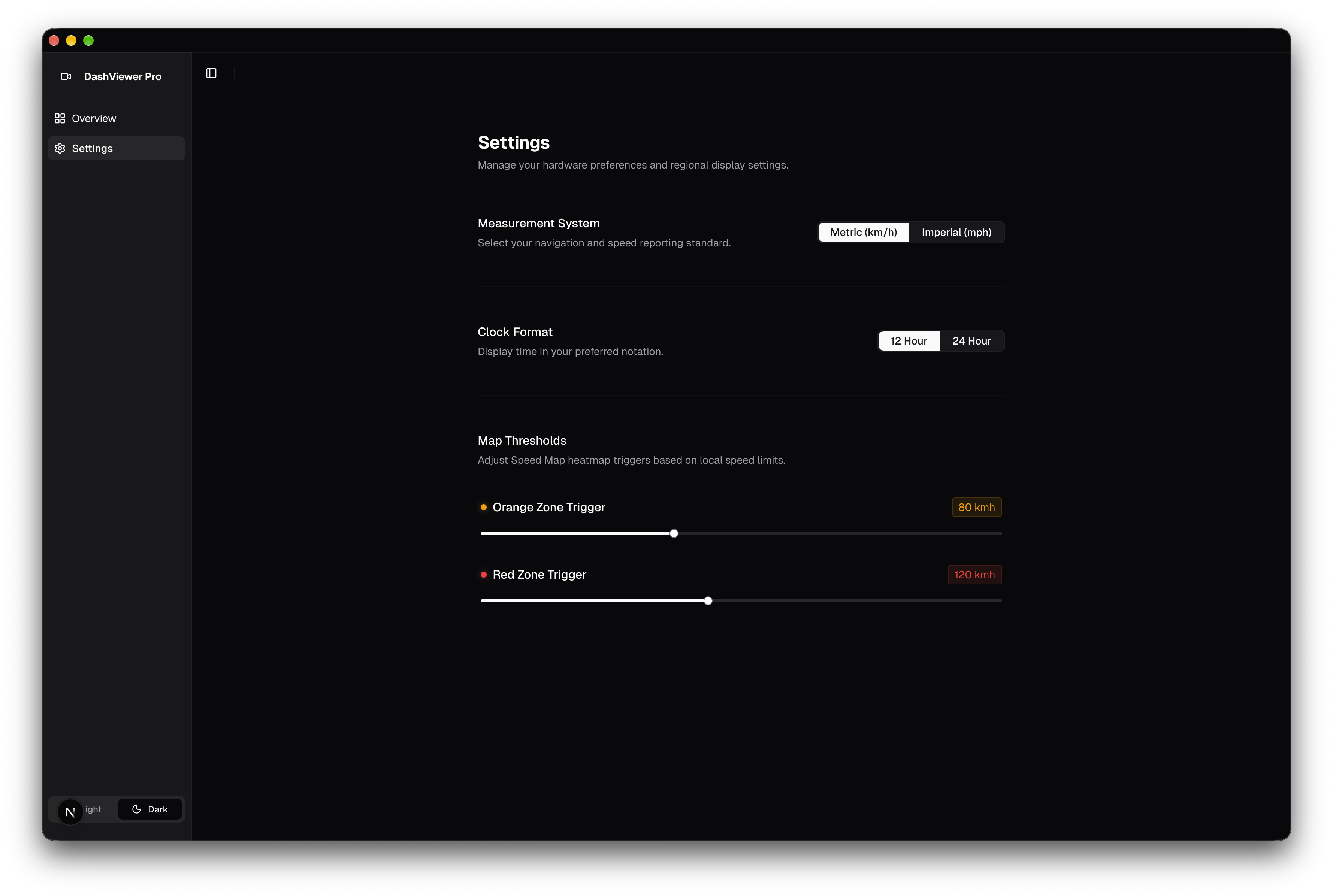 Settings & Sensor Calibration